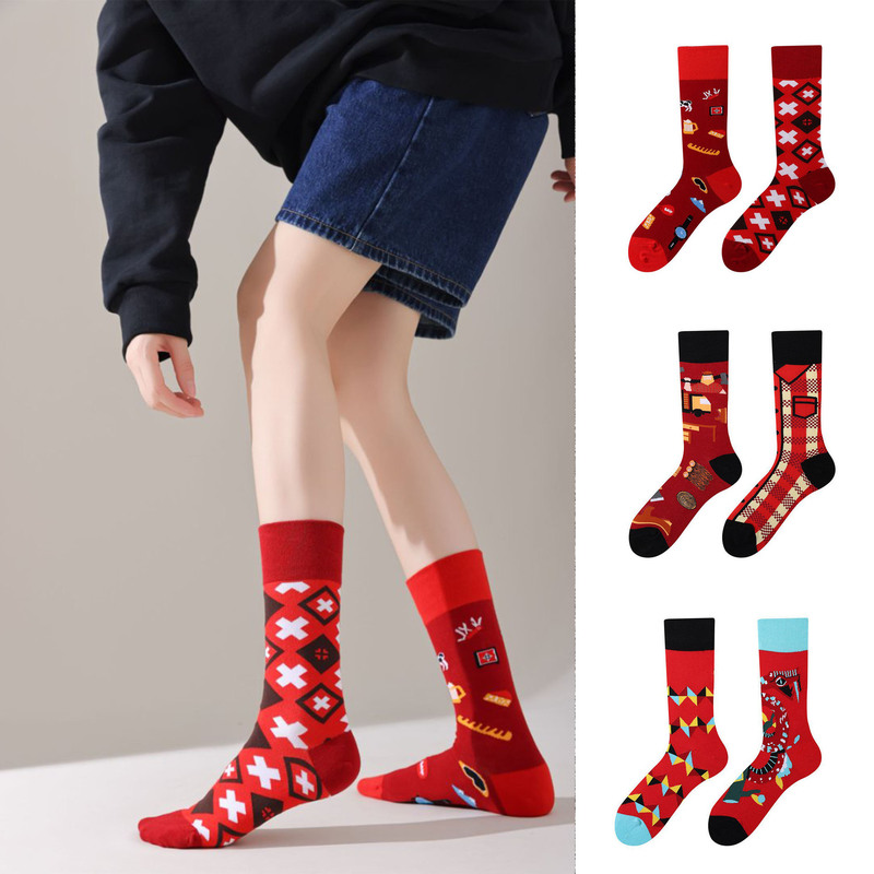 Autumn New Men's and Women's Ab Style Original Design Asymmetrical Trendy Socks Mandarin Duck Socks European and American Street Stylish Ins Style