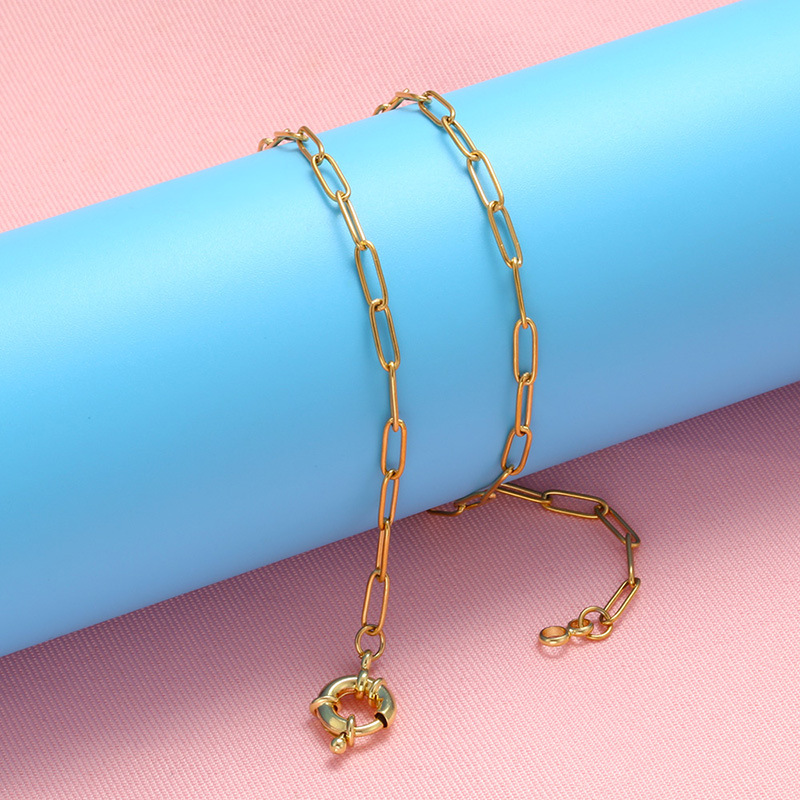 simple copper 18K gold-plated steering wheel buckle necklace