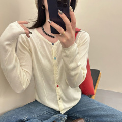 彩色纽扣针织开衫女薄款2025秋季新款小个子毛衣外套纯色短款上衣