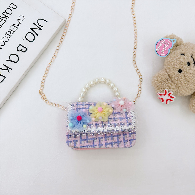 Bolso de La Perla de los niños bolsa 2023 nuevo algodón y lino pequeño bolso cuadrado de moda lindo flor niñas bolsa de mensajero decorativa