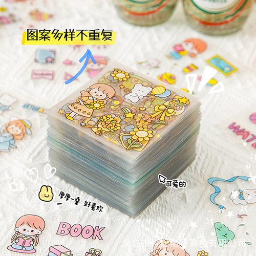 100 unique bulk cartoon PET waterproof sticker decoration materials for journals and sticker papers