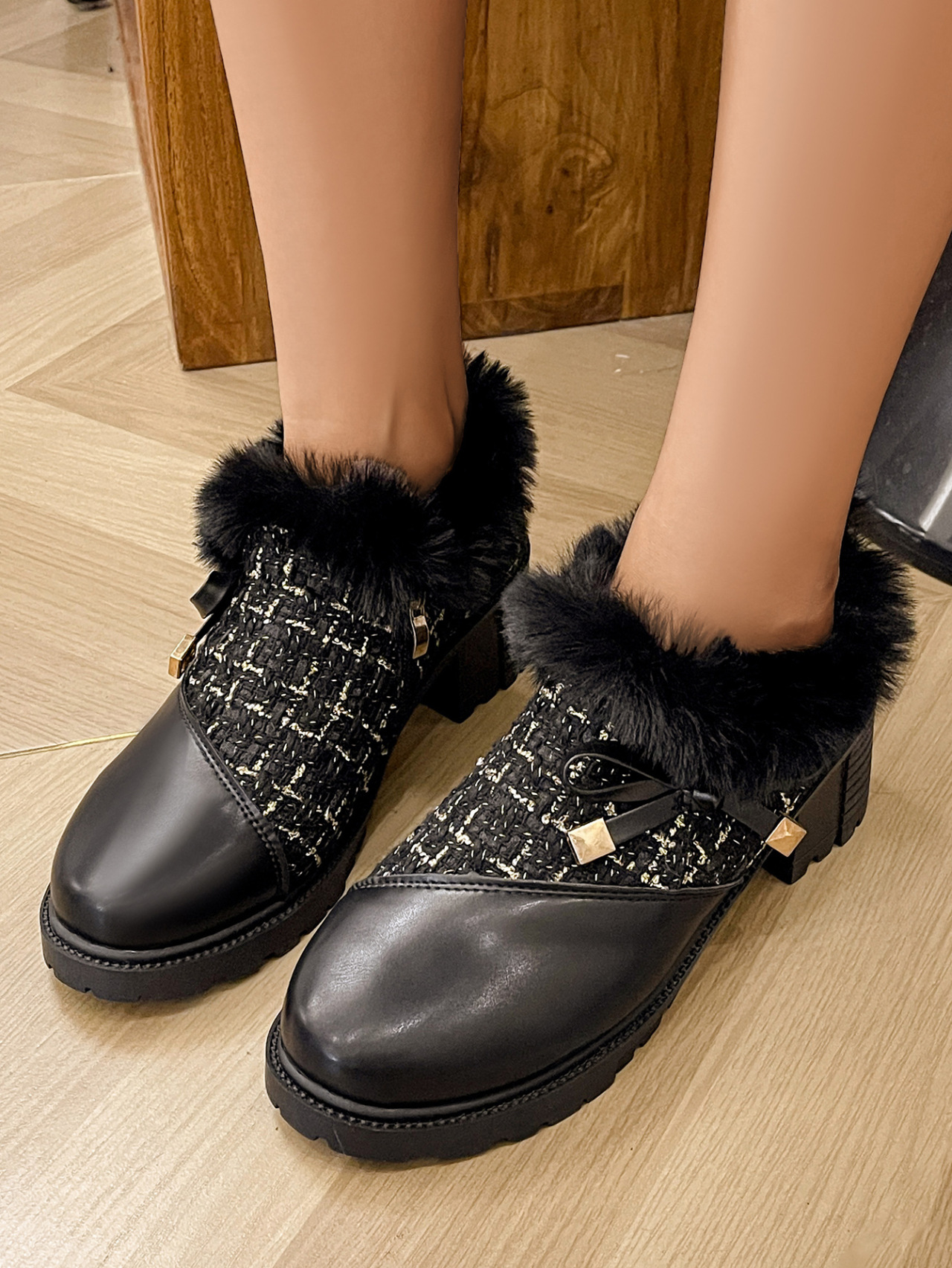 Autumn and winter new round head thick heel women's cotton boots and warm Martin boots_voghion.com