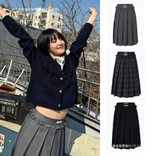 宋雨琦FATE同款韩国crank复古拼色格纹木耳花边A字百褶伞裙半身裙