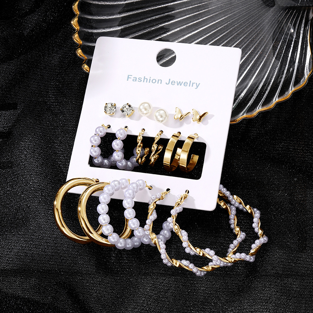 1 Set IG Style Geometric Plating Inlay Alloy Artificial Pearls Rhinestones Earrings display picture 9