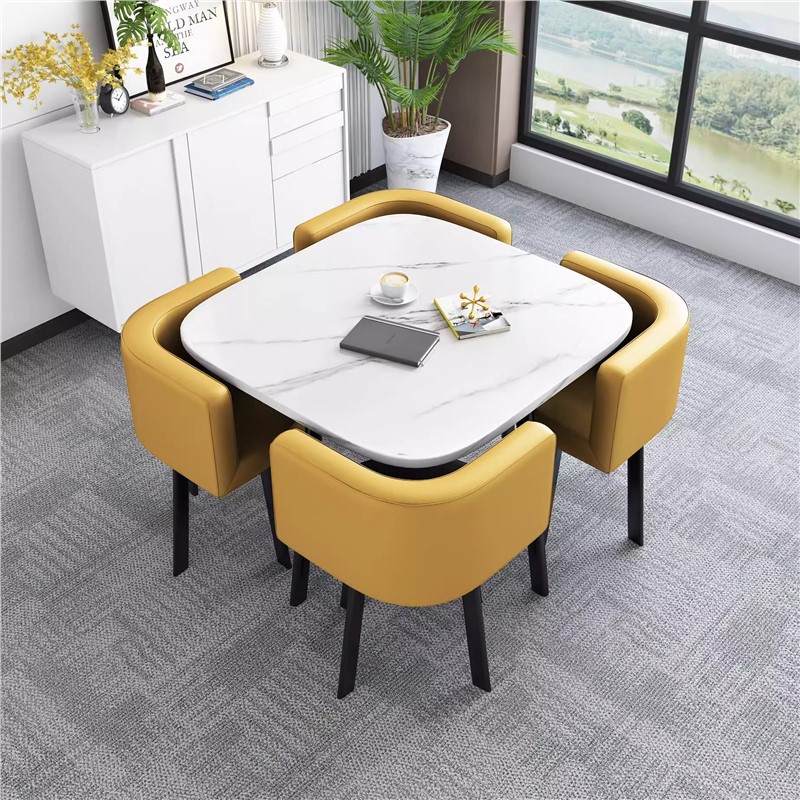 Conjunto de mesa y sillas para recepción, mesa de negociación, mesa y sillas para recepción de tienda, mesa redonda pequeña de oficina, estilo empresarial
