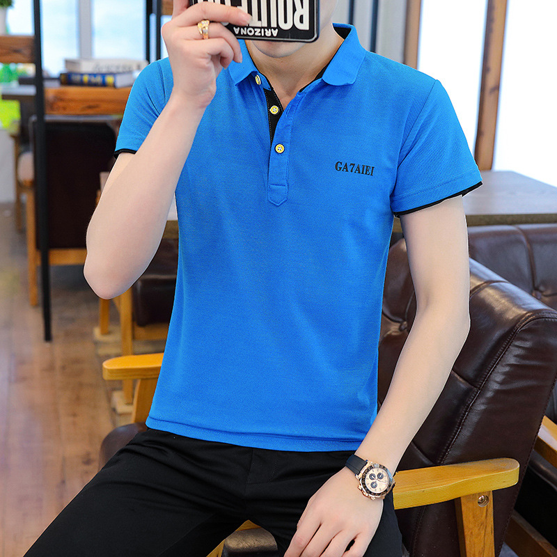 Camiseta de manga corta de los nuevos hombres del verano camiseta de color sólido Camiseta estilo coreano solapa media manga de algodón camiseta de polo delgada