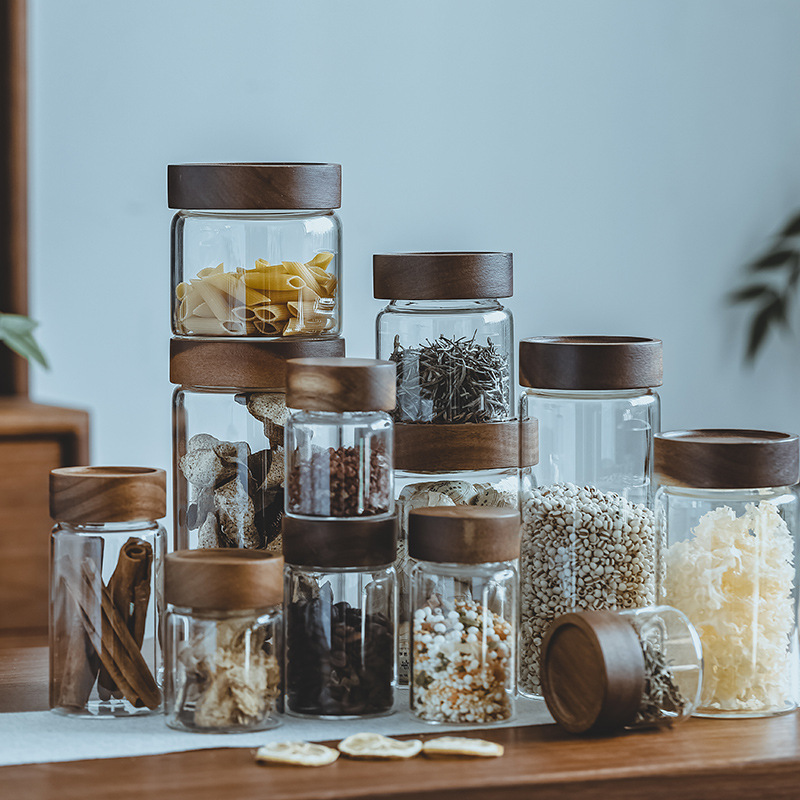 Food grade glass storage jar coffee tea tea sealed jar Japanese household kitchen Miscellaneous grain with lid storage Food grade glass storage jar coffee tea tea sealed jar Japanese household kitchen Miscellaneous grain with lid storage