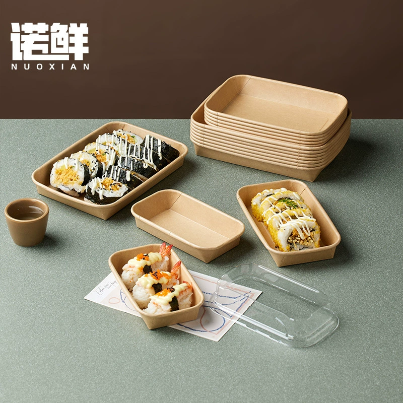 Одноразовые крафт-бумажные суши-упаковочную коробку прямоугольная коробка для пикника с умывальником