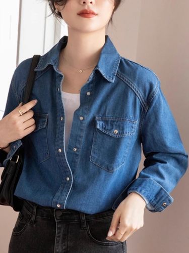 Retro Hong Kong Style Chic Blue Women's Autumn New Long-Sleeve Loose Matchable Denim Shirt Jacket
