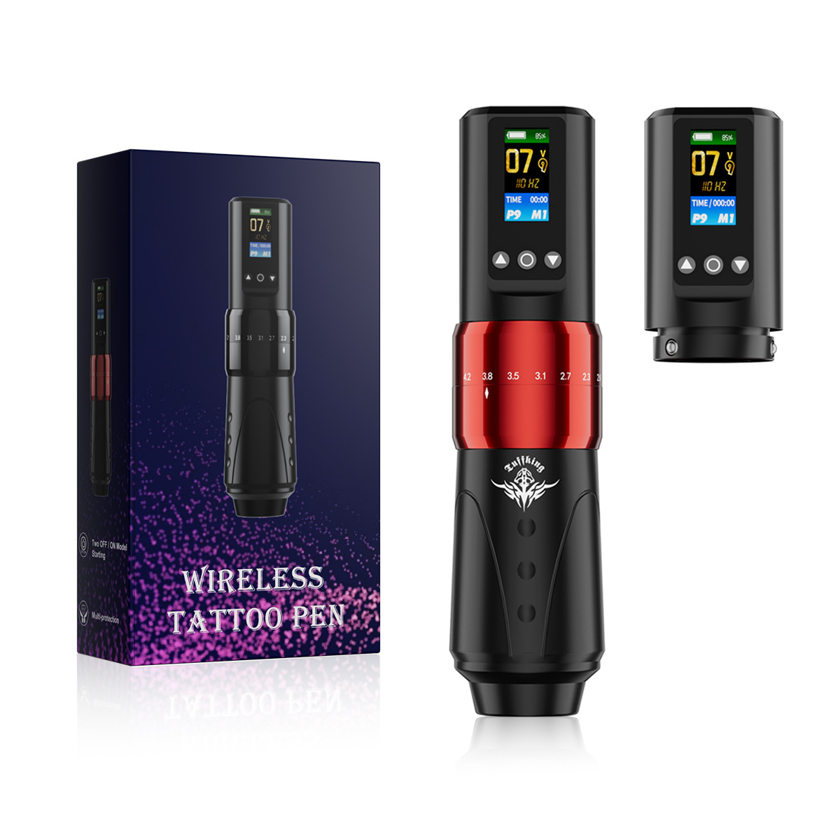 Máquina de tatuaje inalámbrica de batería dual de carrera ajustable para principiantes, juego de lápiz de tatuaje de pantalla, herramienta de tatuaje de niebla de línea cortada