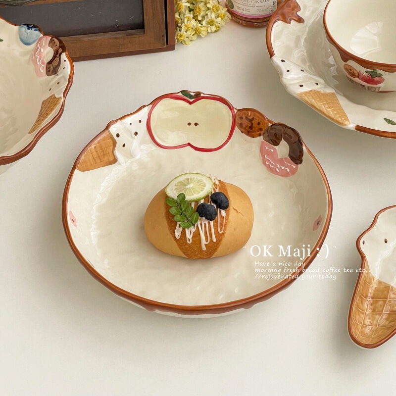 Afternoon Tea snack plate Exquisite Fruit Plate Good-looking Plate Cute Cartoon Ceramic Dinner Plate Home Breakfast Plate