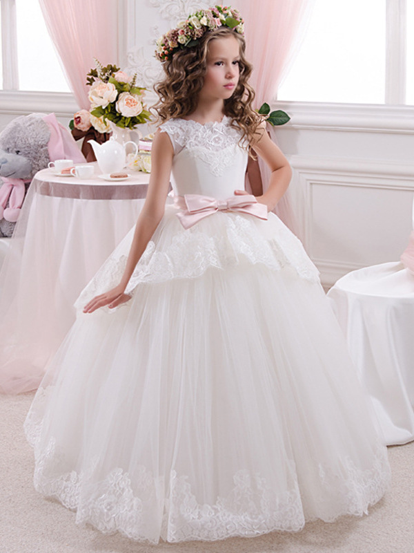 Vestido de niña para boda, fiesta o espectáculo, con lazo, encaje y flores, estilo tutú, de AliExpress Foreign Trade.