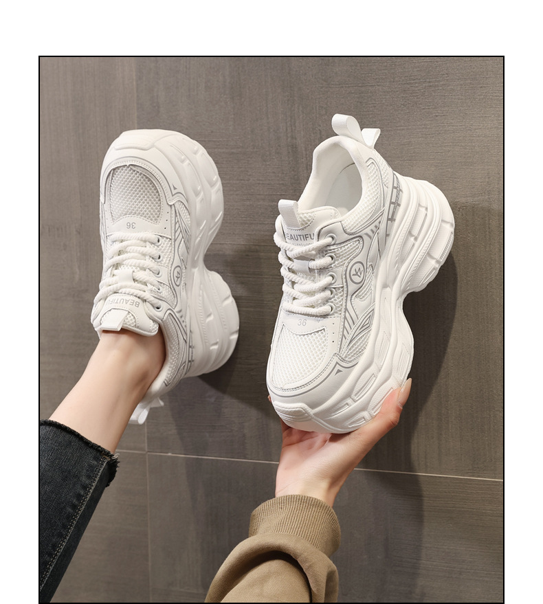 Giày sneaker nữ chunky đế dày mặt lưới tăng chiều cao — Màu trắng chi tiết 14