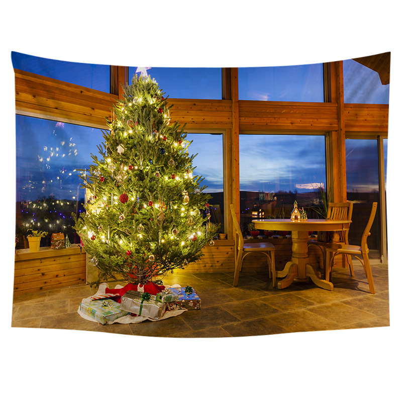 跨境定制圣诞挂毯 北欧卡通壁炉圣诞树床头卧室背景墙面装饰挂毯