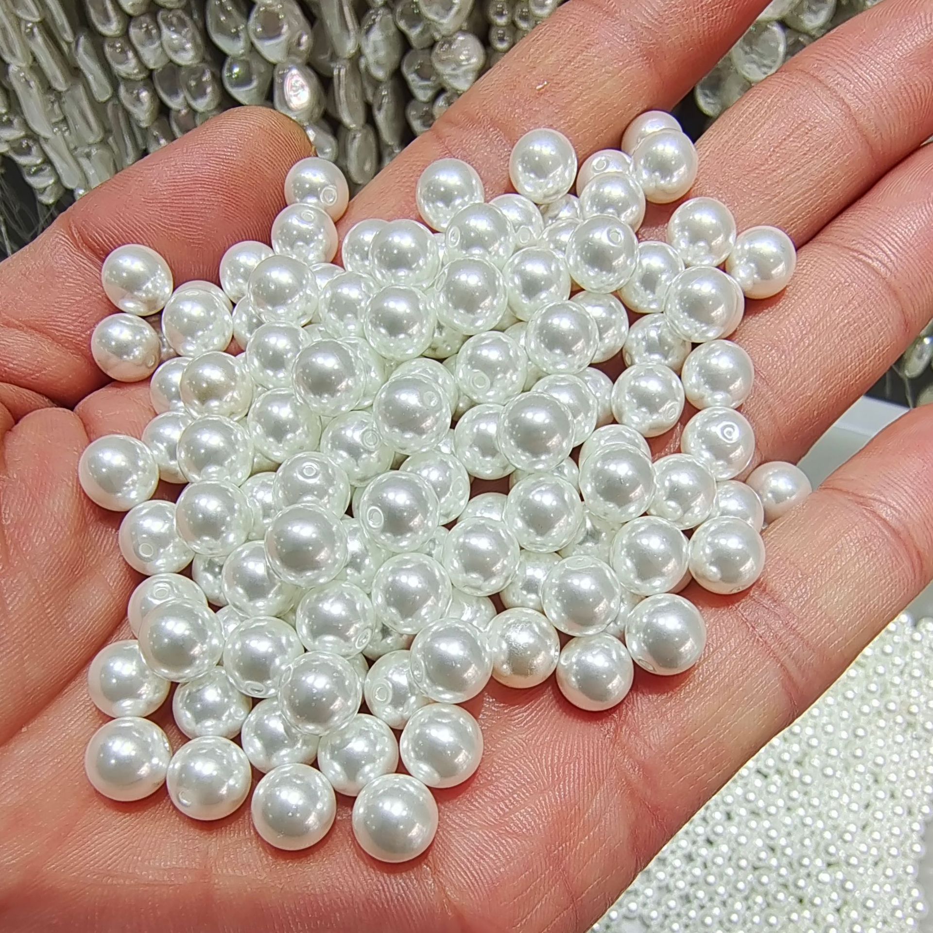 韓國工藝高亮半孔玻璃珍珠 圓形單孔玻璃仿珍珠飾品配件 DIY配件