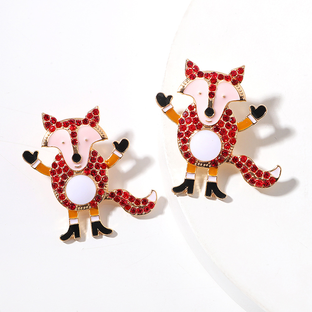 Cartoon Animal Little Fox Diamond European And American Christmas Creative Earrings Fashion Accessories display picture 10
