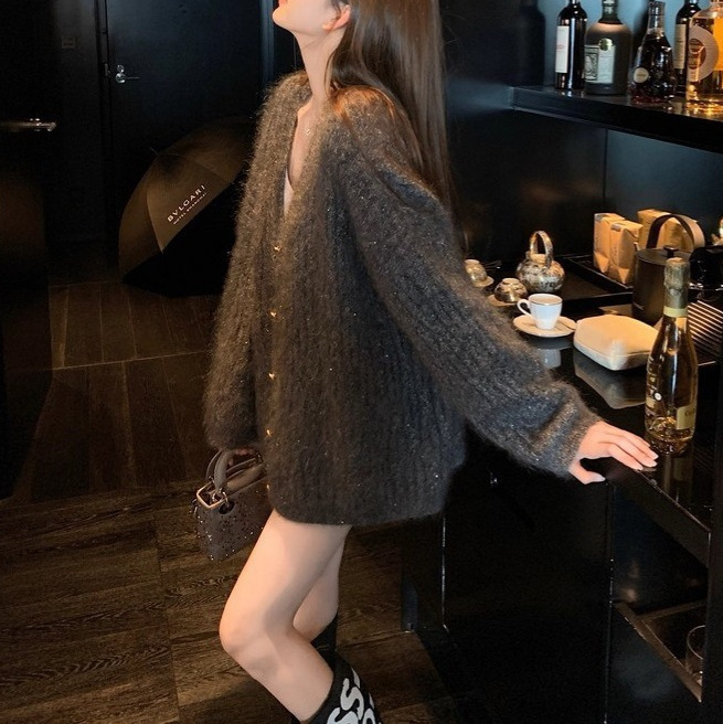 Lilylikes"twinkle鎏金针织套装"奢贵马海毛金丝套头毛衣开衫外套|undefined