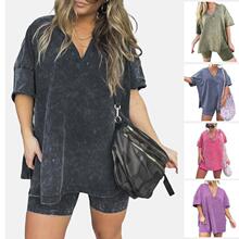 R 23945 V-Neck Denim-Look Two-Piece Set ��ţ�����b ���l