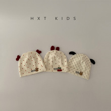 婴儿帽子春秋季超萌可爱蝴蝶结兔子套头帽0-3个月新生儿宝宝胎帽6