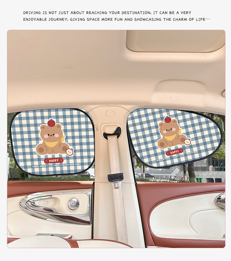 Cartoon Bear Car Curtain Vinyl Electrostatic Film Adsorption Car Sun Protection Heat Insulation Sun Visor Creative Car Curtain