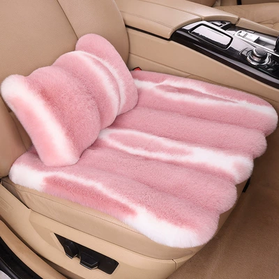 Cross-border winter car seat cushion, plush Wool pad - taro-powder-single-seat-lumbar-pillow