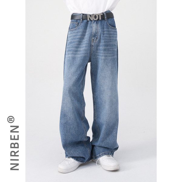 Denim base loose straight jeans
