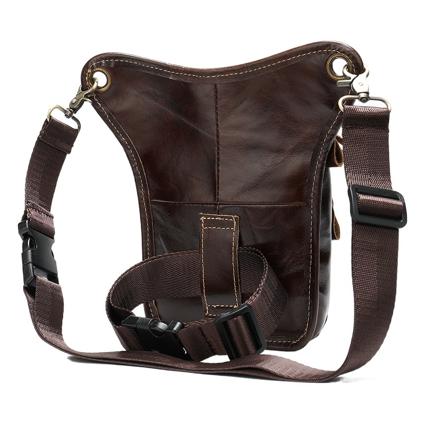 Foreign trade wholesale men's denim leather leg bag outdoor sports leather mobile phone waist bag European and American motorcycle riding waist bag