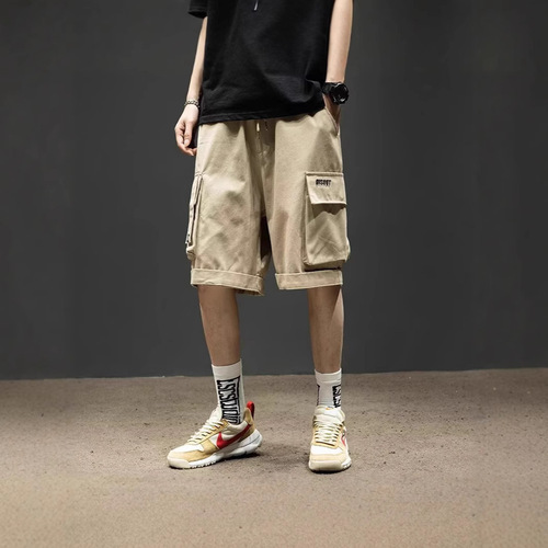 Men's Khaki Color Thin Loose Casual Work Shorts Loose and Comfortable Versatile Men's Casual Five-Pocket Pants