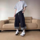 Factory Direct Sale Washed New Spliced Raw Edge Jeans Men 2025 Summer Loose Multi-Pocket Button Cropped Pants