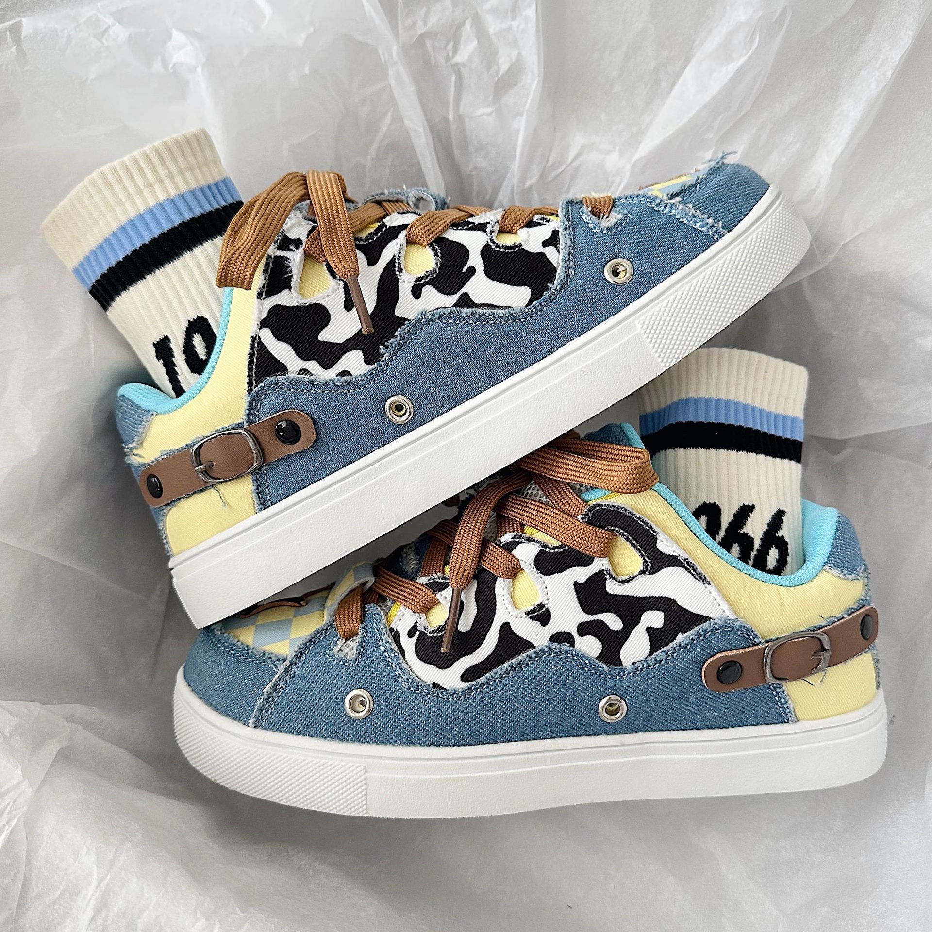 scarpe da skateboard estive in tela traspirante stile college americano con contrasto di colore per e_voghion.com
