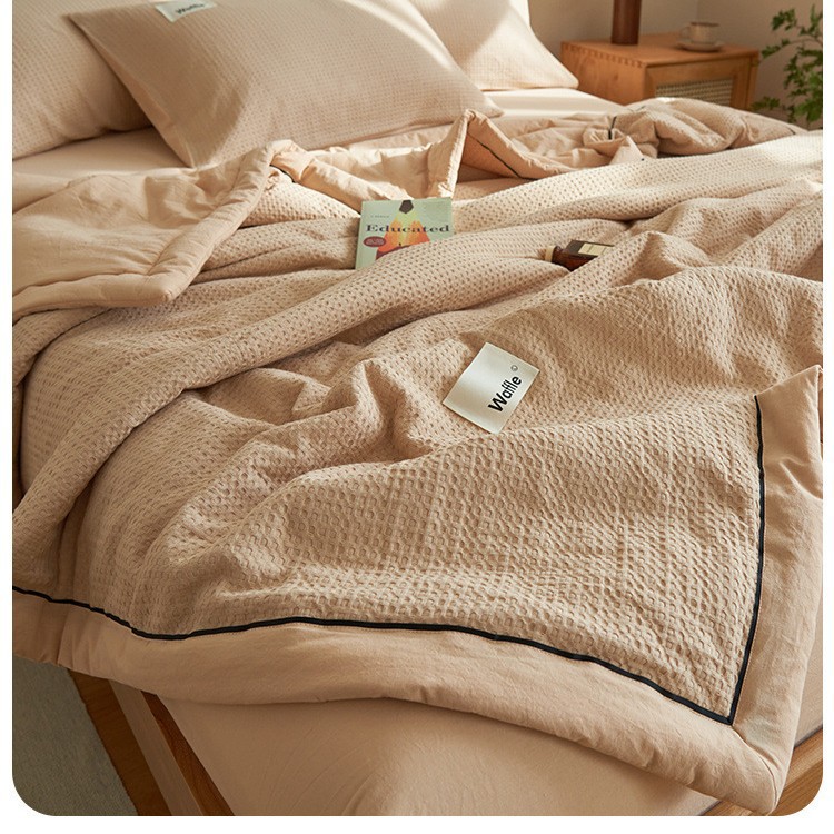 Colcha fresca de verano waffle de algodón puro de verano, juego de cuatro piezas de algodón individual y doble, ropa de aire acondicionado lavable a máquina
