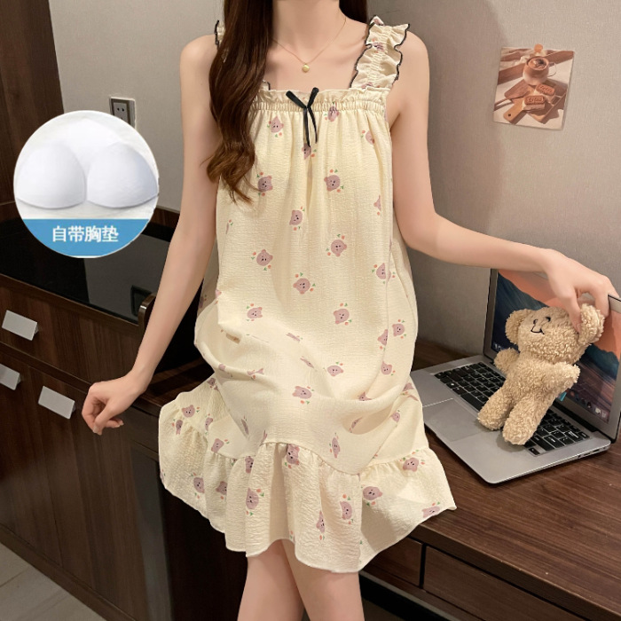 2024 pijamas de verano mujeres en vivo espuma explosiva con cojín de pecho sexy cabina dulce lindas pijamas ropa para el hogar