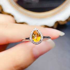 新款天然黄水晶戒指S925银镶嵌主石5*7mm百搭网红爆款女饰批发