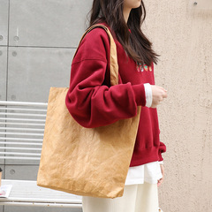 Japanese-style fashion pleated tote bag on Instagram, retro DuPont paper tote, internet-famous washed kraft paper shoulder bag for women
