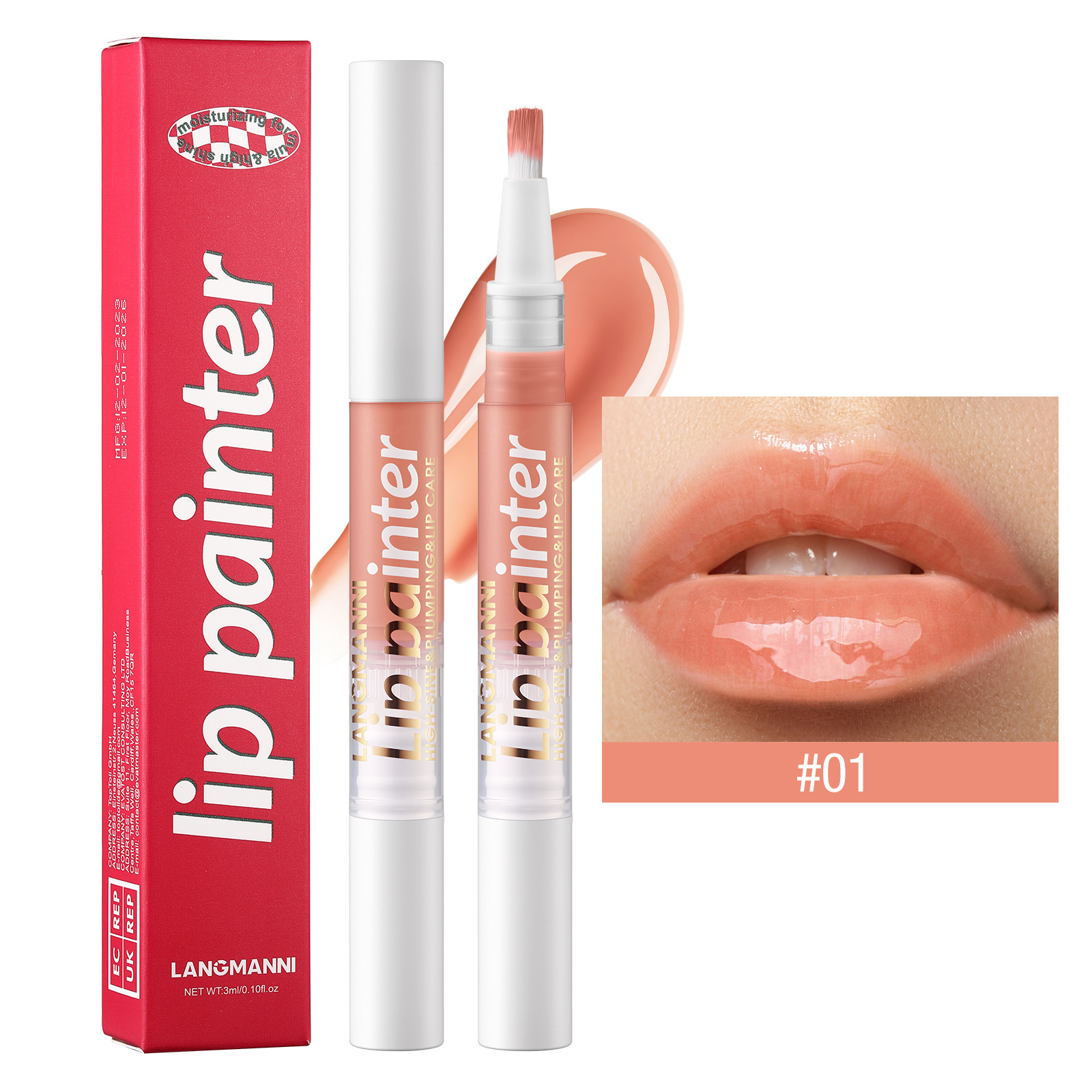 LANGMANNI nuevo brillo de labios giratorio perlado fácil de colorear brocha suave brillo de labios flash