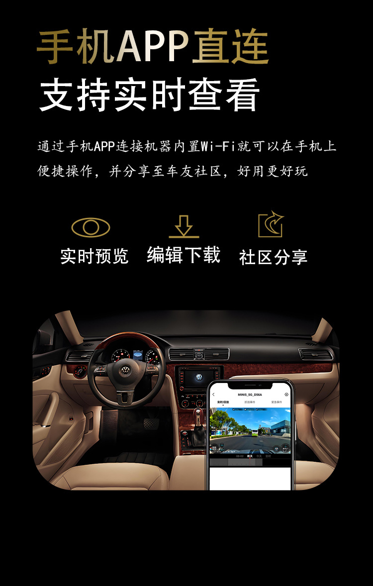 4K Dash Cam with Front and Rear Dual Recording, High-Definition Night Vision, WIFI Connectivity, and Parking Monitoring Recorder