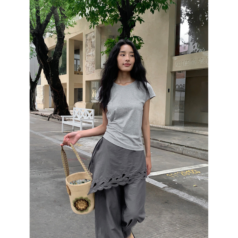 [Special Offer, No Refunds or Exchanges] Original Price 75 Yuan, Minimalist Pleated Design, Mid-Sleeve T-Shirt for Women, Summer 258733