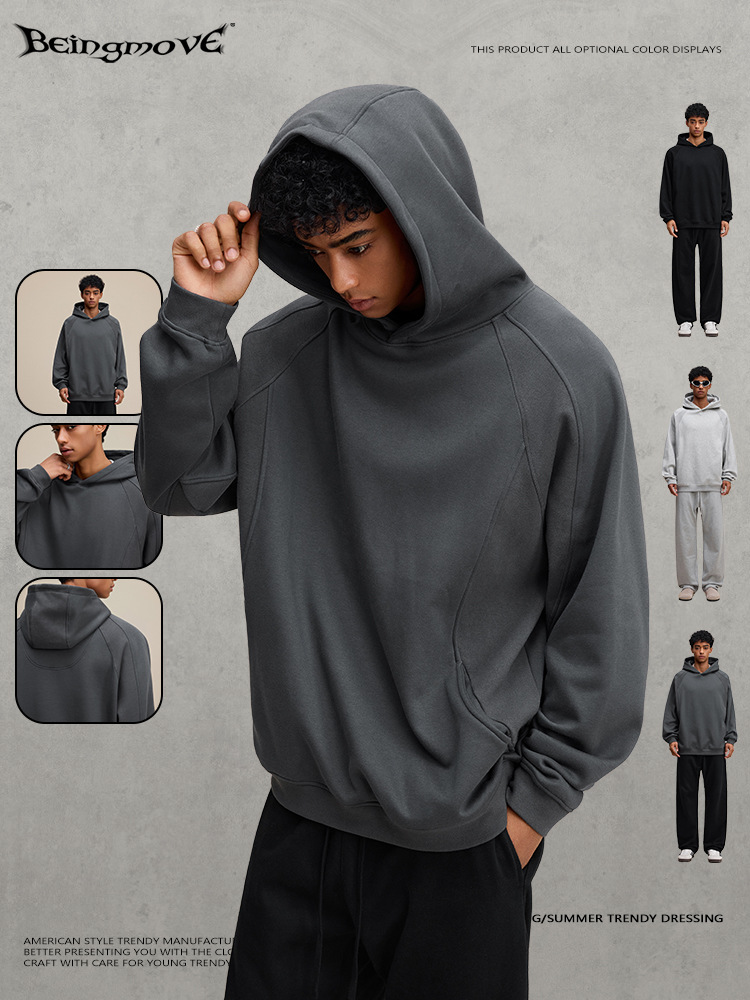 Calle secada| 2025 otoño y invierno estilo americano de moda pesada marca de montaña de moda terciopelo sólido empalme terciopelo sudadera encapuchada hombre
