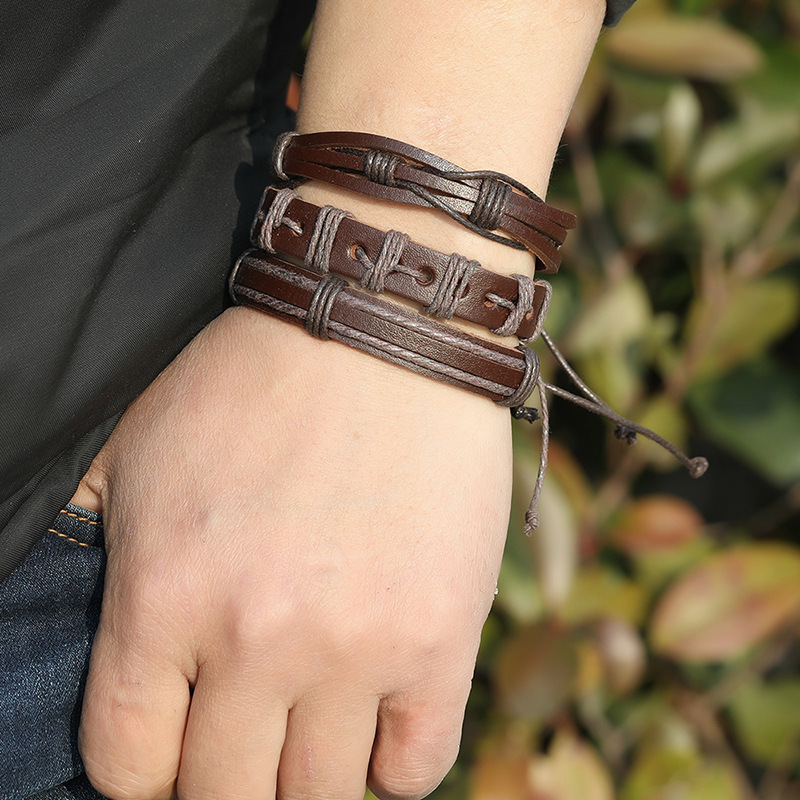 Retro Woven Leather Bracelet Set display picture 4