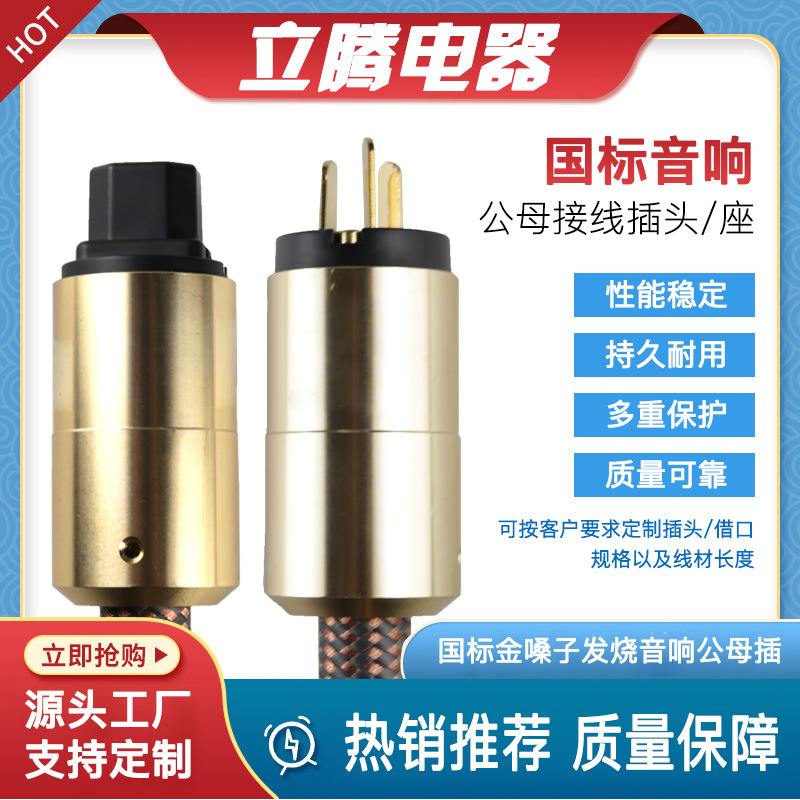 纯铝镀金音响插头/插座 全新国标音响插头插座 工厂直供可选样定