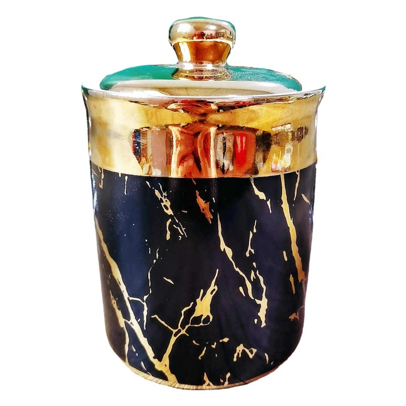 Exportar cocina sellado tarro Medio Oriente árabe galvanoplastia cerámica condimento tarro café tarro con marco de hierro de doble capa
