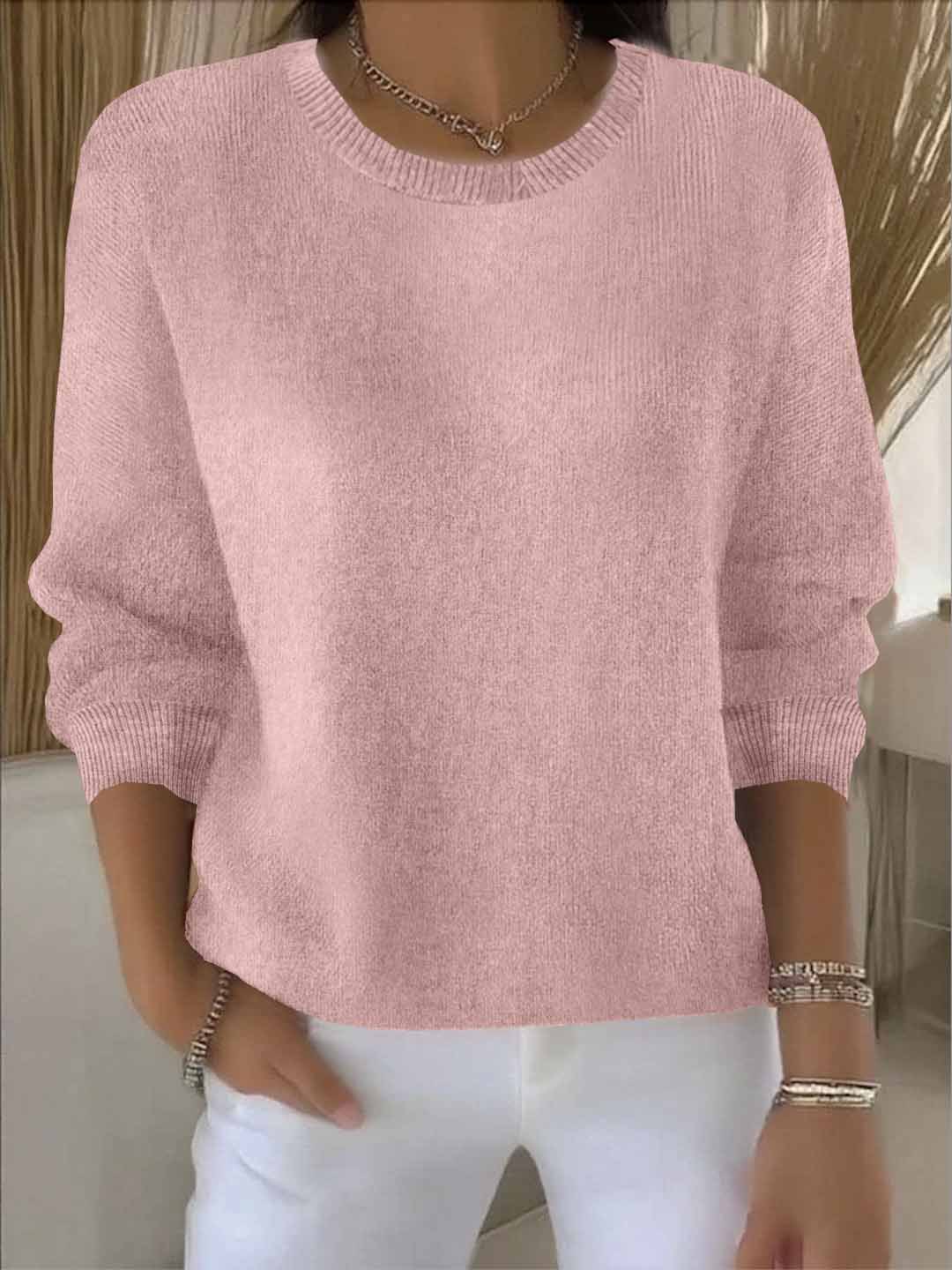 Women's Autumn And Winter Long-sleeve Solid Colour Knit Top_voghion.com