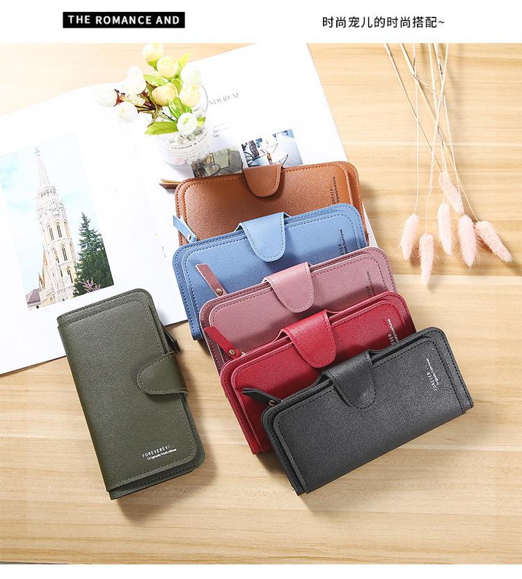 Women's Solid Color Pu Leather Metal Button Zipper Wallets display picture 4