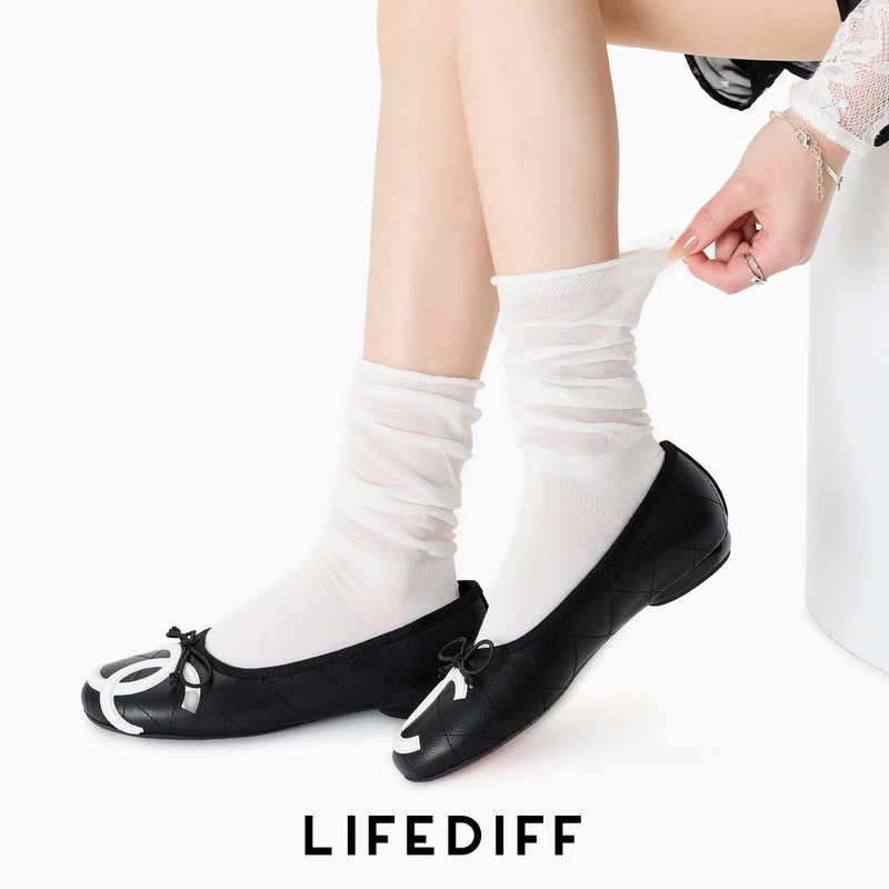 Seamless Rolled-Edge Slouch Socks Paired with Small Leather Shoes, Mid-Calf Socks, Long Socks, Thin and Breathable for Spring and Summer, Gray Color, Summer 26203