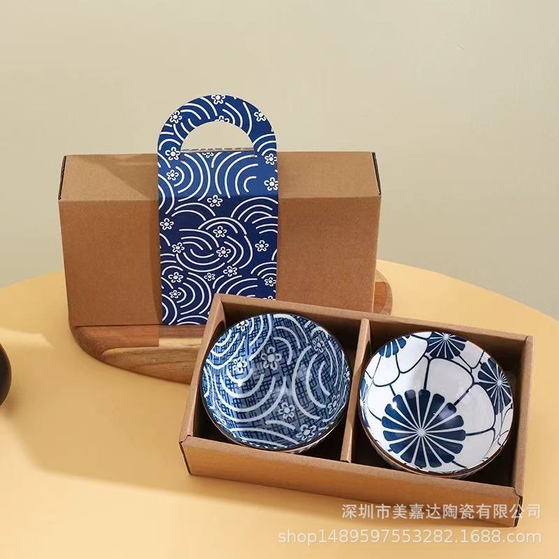 Regalo bohemio tazón de cerámica y palillos traje al por mayor tazón y plato traje hogar tazón de arroz vajilla conjunto tazón caja de regalo traje