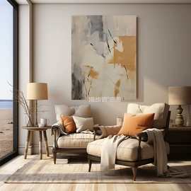 美式高级感纯手绘油画侘寂风客厅玄关艺术装饰画餐厅肌理抽象挂画