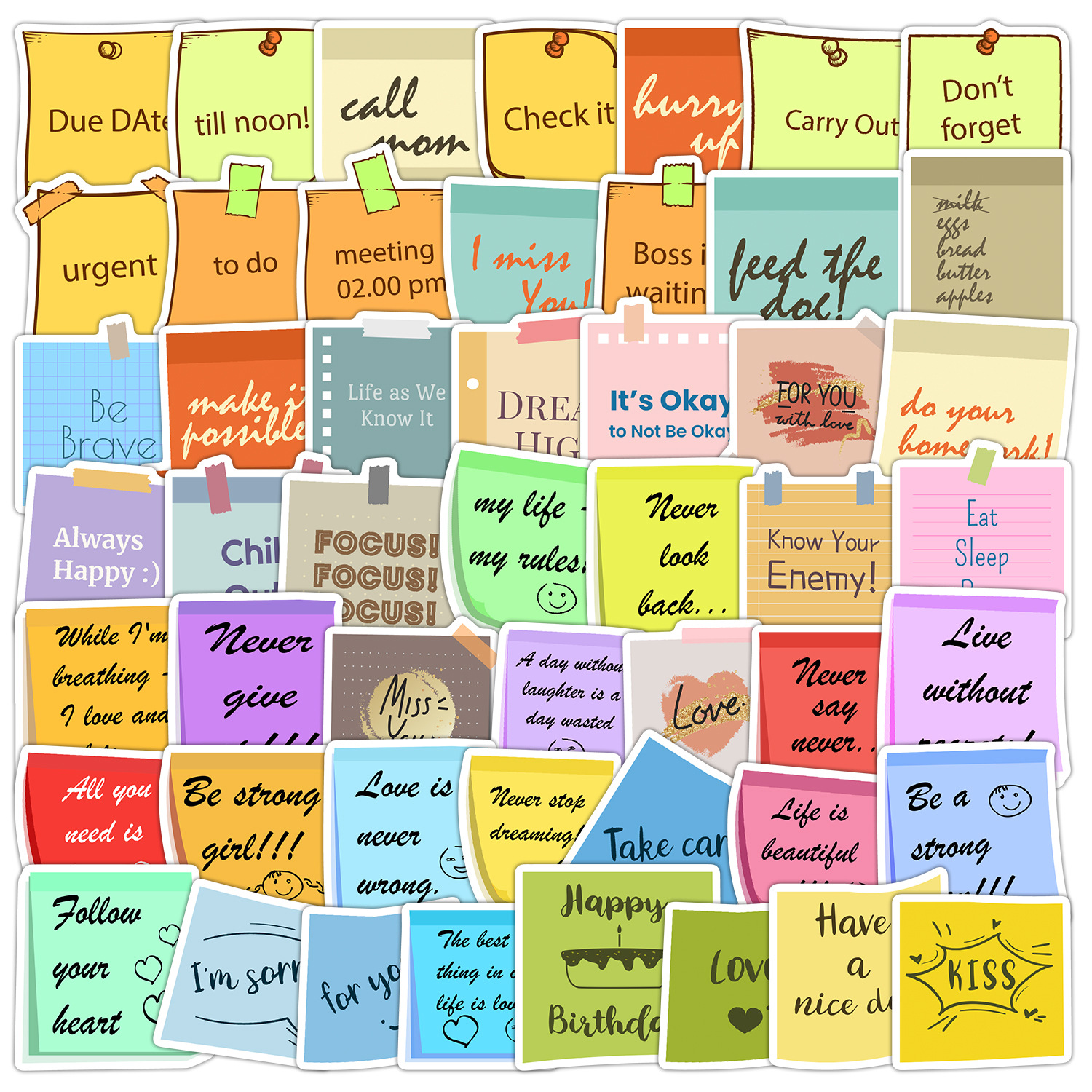 跨境50张英文便签系列涂鸦贴纸水杯手机电脑滑板防水装饰贴纸批发