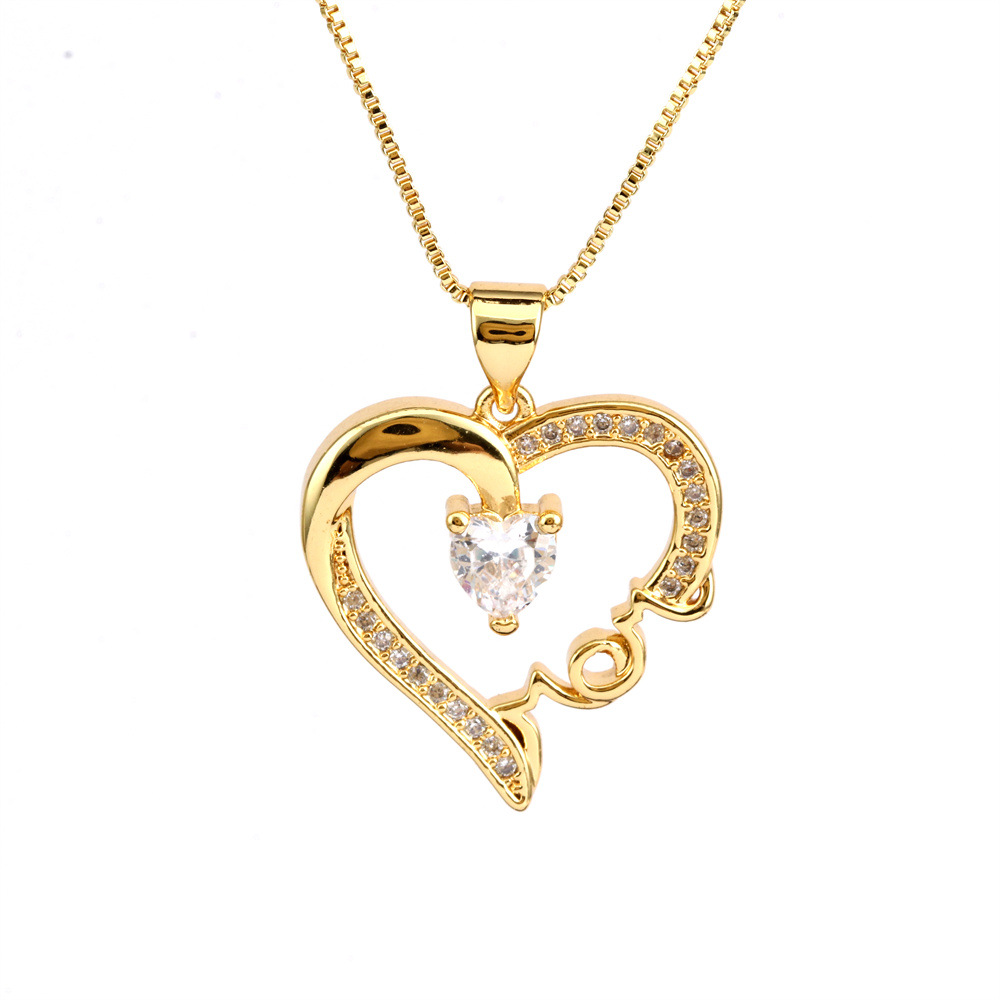 Fashion Heart Shape Copper Plating Zircon Pendant Necklace 1 Piece