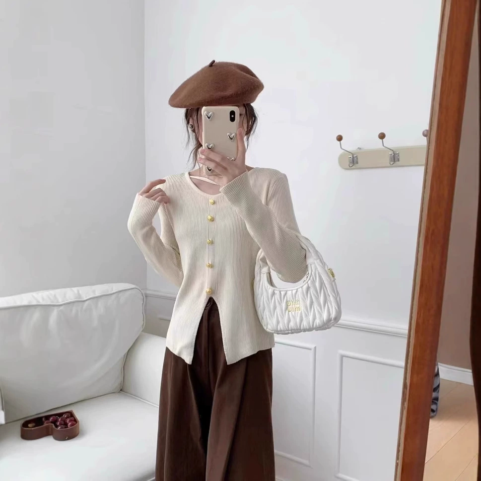 Трансграничный дизайн моды чувство нишевые однобортный трикотаж с длинными рукавами