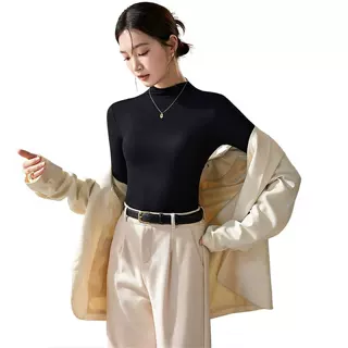 莫代尔半高领打底衫女2026新款秋冬内搭可外穿黑色上衣修身长袖
